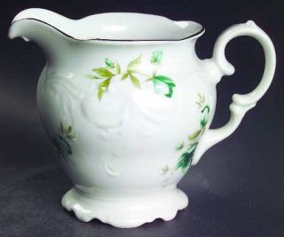 Walbrzych Morning  Creamer, Fine China Dinnerware   Green/Teal Flowers,Embossed