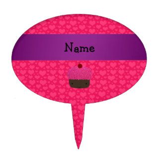 Personalized name cupcake pink hearts cake topper