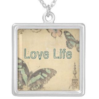 "Love Life" Vintage Butterfly  Silver Pendant