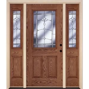 Feather River Doors Carmel Patina Half Lite Medium Oak Fiberglass Entry Door with Sidelites 8D3401 3A1
