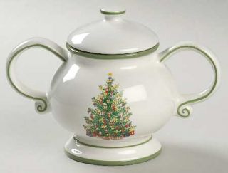 Christopher Radko Holiday Celebrations (Green Trim) Sugar Bowl & Lid, Fine China