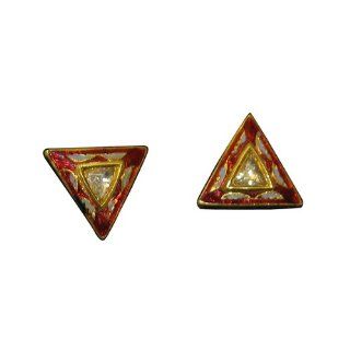 Solid Gold Diamond Enamel Triangle Shape Stud Earring Handmade Jewelry Jewelry