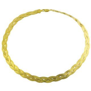 18 Karat Gold over Silver Reversible Braided Herringbone Necklace (18 Inch) Chain Necklaces Jewelry