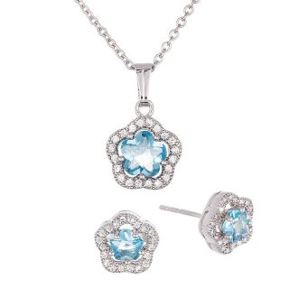 Bridge Jewelry Light Blue & Clear Crystal Pendant & Earrings Boxed Set