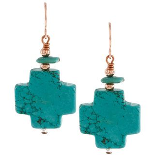 Southwest Moon Silvertone Dyed Blue Howlite and Turquoise Cross Earrings Southwest Moon Gemstone Earrings