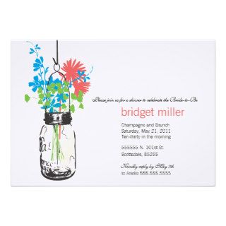 Wild flowers & Mason Jar Bridal Shower Custom Invitations