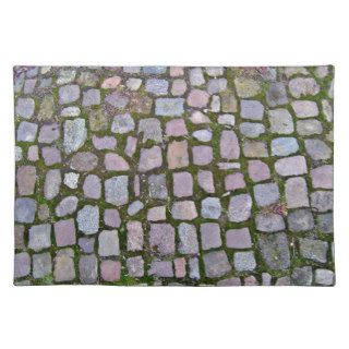 Cobblestone Pavement With Moss Growing Between Sto Place Mats