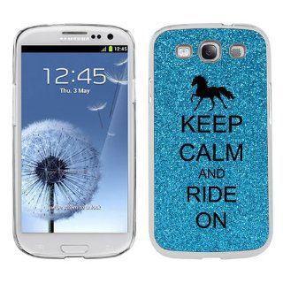 Light Blue Samsung Galaxy S3 SIII i9300 Glitter Bling Hard Case Cover KG473 Keep Calm and Ride On Horse Cell Phones & Accessories