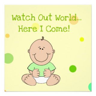 Green Neutral Bald Baby Baby Shower Invitation
