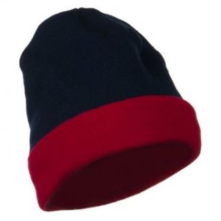 Fleece Brim Winter Knitted Beanie   Navy Red OSFM at  Mens Clothing store Skull Caps