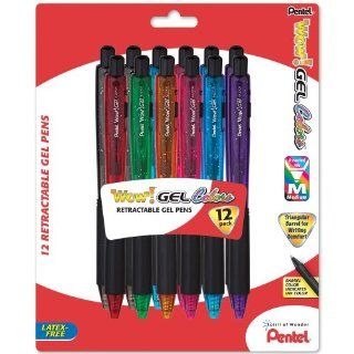 Pentel Wow Gel Colors Sparkle Retractable Gel Pen, 0.7mm, Medium Line, Assorted Ink, 12 Pack (K437CRBP12M)  Gel Ink Rollerball Pens 