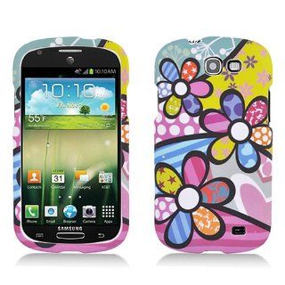 Pink Blue Flower Hard Cover Case for Samsung Galaxy Express SGH I437 Cell Phones & Accessories