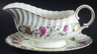 Royal Doulton Rosell Gravy Boat & Underplate, Fine China Dinnerware   Pink And T