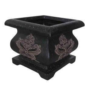 MPG 21 in. Cast Stone Square Bombe Planter in charcoal finish DISCONTINUED PF4885AC