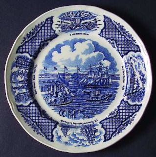 Alfred Meakin Fair Winds Blue Luncheon Plate, Fine China Dinnerware   Blue Ship
