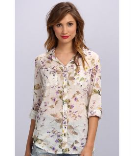 J.A.K.  Flower Shirt Womens Long Sleeve Button Up (Beige)