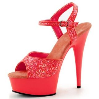 Flirty UV Reactive Neon Heels with Bright Coral Glitter and 6 Inch Heels Sandals Clothing