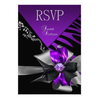 RSVP Reply Sweet 16 Zebra Purple Black Silver Announcements