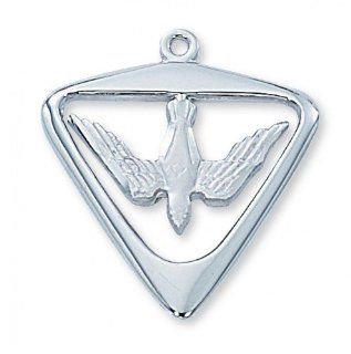 Confirmation Gift Rhodium & Pewter Pendant Necklace Medal RC396RF Holy Spirit 24" Chain and Box Jewelry