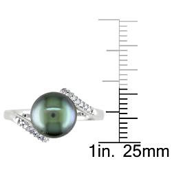 Miadora 10k White Gold Black Tahitian Pearl and Diamond Accent Ring (9 9.5 mm) Miadora Pearl Rings
