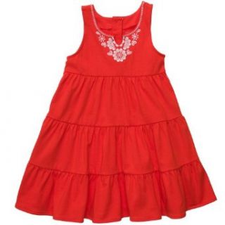 Carter's Girls Embroidered Tiered Knit Dress (4 6X) (Youth 4, Orange) Playwear Dresses Clothing