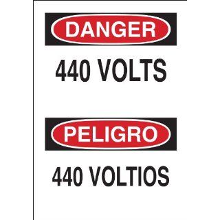 Brady 90820 Self Sticking Polyester, 14" X 10" Danger/Peligro Sign Legend "440 Volts/440 Voltios" Industrial Warning Signs