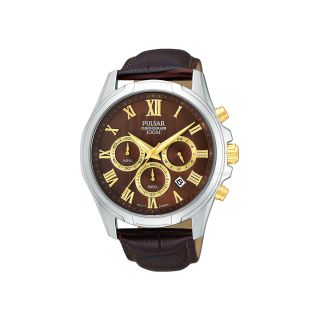 Pulsar Mens Two Tone Brown Leather Strap Chronograph Watch