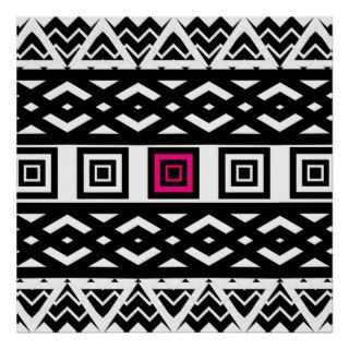 Girly Black White Abstract Geometric Pattern Pink Print