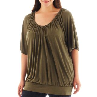A.N.A Flutter Sleeve Banded Bottom Top   Plus, Oregano