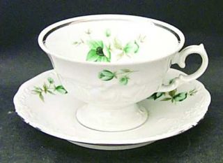 Walbrzych Morning  Footed Cup & Saucer Set, Fine China Dinnerware   Green/Teal F