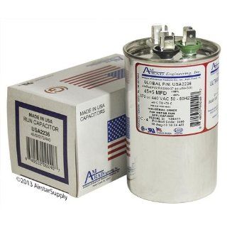 45 + 5 uf / Mfd Round Dual Universal Capacitor • AmRad USA2236   used for 370 or 440 VAC, Made in the U.S.A.