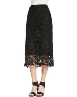 Maura Over the Knee Lace Skirt, Black   Lafayette 148 New York