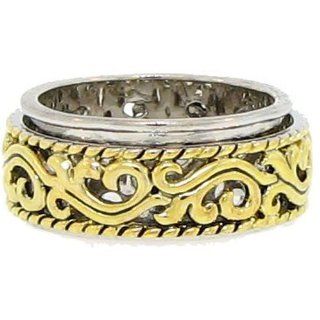 Rhodium Plated over Brass Two tone Antique Finish Filigree Spinner Band Jewelry