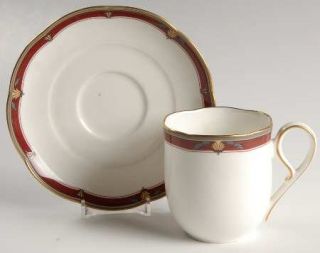 Noritake QueenS Splendor Flat Cup & Saucer Set, Fine China Dinnerware   Maroon&