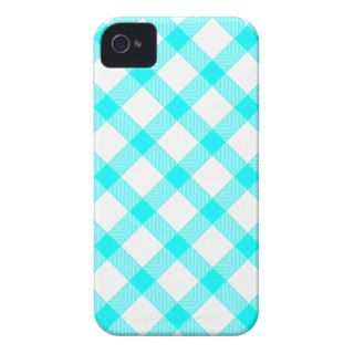Neon Blue Gingham Checkered Pattern iPhone 4 Cases