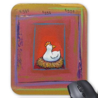 Chicken art hen laying eggs fun colorful painting mousepads