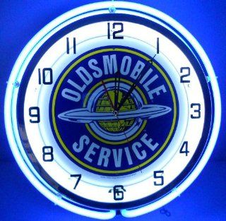 Oldsmobile Service 18" Double Light Neon Clock Sign Blue