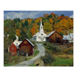 USA, Vermont, Waits River. Fall foliage adds Poster