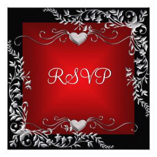 RSVP Birthday Party Black Bright Deep Red Big Announcements