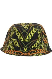 New Era Real Bucket Chains Fisherman Hat Sz. XL Black   Gold at  Mens Clothing store