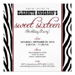 Zebra Print Sweet 16 Party Invitation (red)