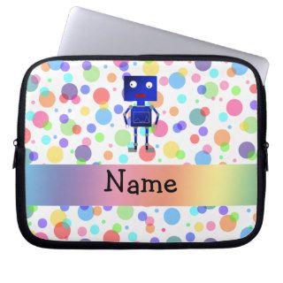 Personalized name robot rainbow polka dots computer sleeve
