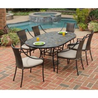 Home Styles Stone Harbor Rectangular 7 Piece Slate Tile Top Patio Dining Set with Laguna Chairs 5601 338