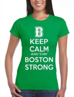 Junior Keep Calm And Stay Boston Strong Green T Shirt Tee Clothing