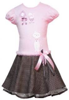Rare Editions Girls 7 16 Cat Skater Dress,Pink /Brown,7 Clothing