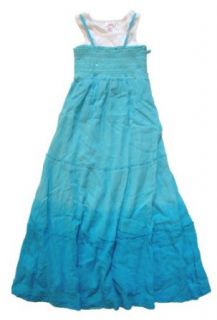 Justice Girls Smocked Gauze Dip Dye 2fer Dress, Blue, 10 Clothing