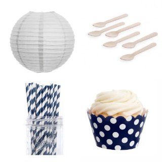 Dress My Cupcake DMC432406 Dessert Table Party Kit with Lanterns and Standard Wrappers, Navy Blue Polka Dots Kitchen & Dining