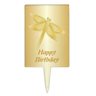 Gold Dragonfly Birthday Cake Toppers
