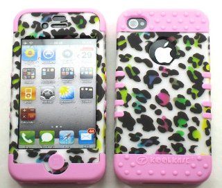 3 IN 1 HYBRID SILICONE COVER FOR APPLE IPHONE 4 4S HARD CASE SOFT LIGHT PINK RUBBER SKIN LEOPARD XPK TE448 H KOOL KASE ROCKER CELL PHONE ACCESSORY EXCLUSIVE BY MANDMWIRELESS Cell Phones & Accessories