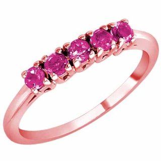 DivaDiamonds 5SPS050R8 14K Rose Gold Round 5 Stone Pink Sapphire Band Ring   Size 8 Diva Diamonds 